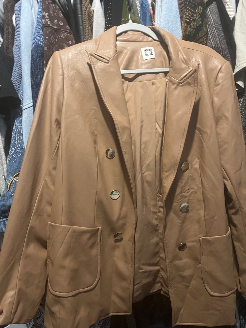 Anne Klein Camel Double-Breasted Blazer Jacket